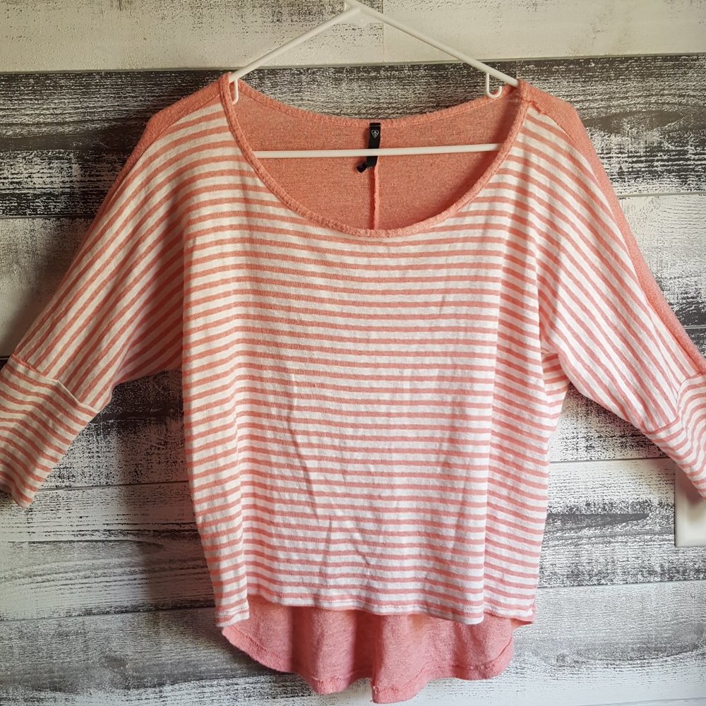 Blush Pink White Striped 3/4 Sleeve Shirt